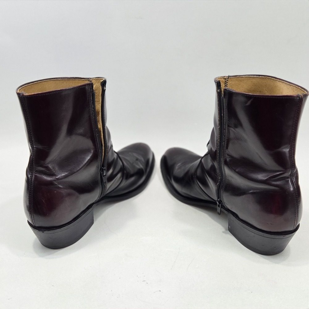 Vintage UFCW 1198 Union Leather Zip Up Western Ankle Boots Burgundy Mens 11 D - Picture 13 of 16